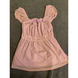 SHEIN Women Lilac Mesh Lace Empire Waist Ruffle Cap Sleeve Babydoll Top Medium